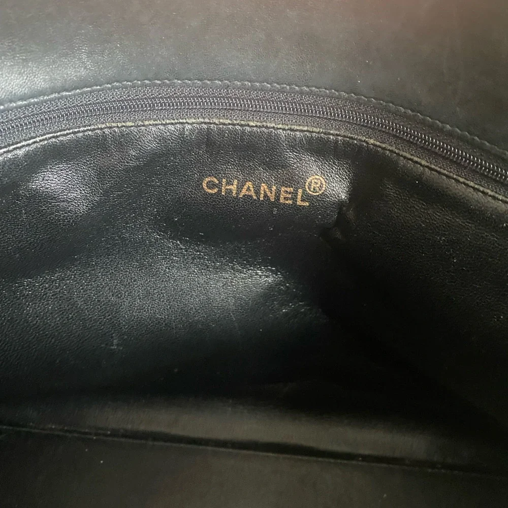 Chanel Black Lambskin Quilted Large Tote Bag with Gold Chain & Leather Handles